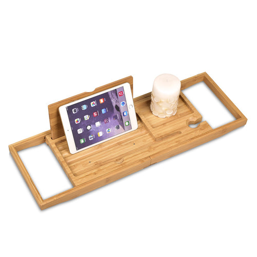 Expandable Bamboo Bath Caddy — Adjustable Non-Slip Bathtub Tray
