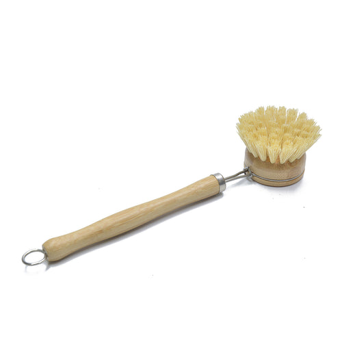 Bamboo Dish Brush — Long Handle, Natural Sisal Bristles