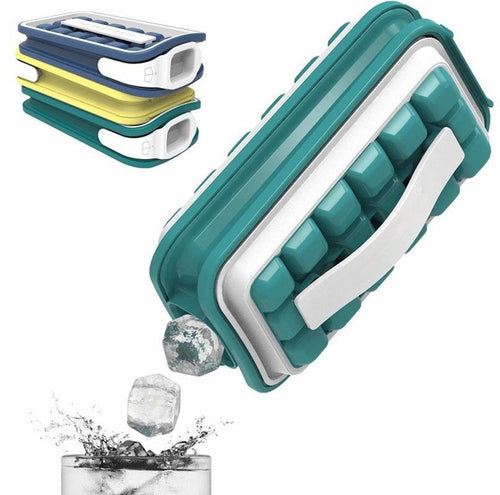 Folding Ice Cube Tray with Lid — Stackable Silicone Ice Box